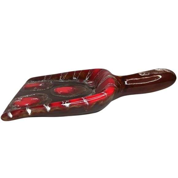 Vintage Ceramic Dust Pan Ashtray Catchall Lava Look Red Brown White MCM 10x6x2 - Picture 3 of 12